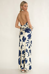 Elowis Cowl Halterneck Maxi Dress Floral Beige