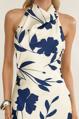 Elowis Cowl Halterneck Maxi Dress Floral Beige