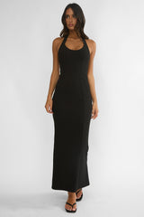 Shailyn Scoop Neck Halter Maxi Dress Black