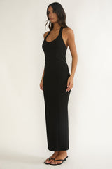 Shailyn Scoop Neck Halter Maxi Dress Black