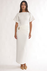 Briona Short Sleeve Buckle Maxi Dress White