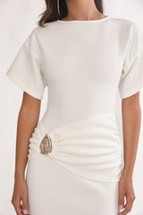 Briona Short Sleeve Buckle Maxi Dress White