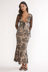 Lysandra Flared Cuff Maxi Dress Lace Black