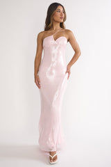 Roselyn One-Shoulder Sequin Maxi Dress Pink