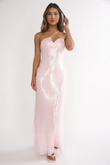 Roselyn One-Shoulder Sequin Maxi Dress Pink