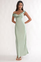 Emelle Asymmetric Neckline Maxi Dress Pistachio