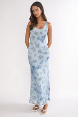 Elowra Mesh Maxi Dress Floral Blue