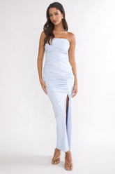 Paradisa Strapless Ruched Maxi Dress Blue