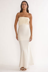 At Dusk Beaded Bust Strapless Maxi Dress Oyster