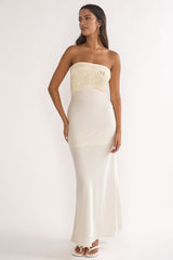 At Dusk Beaded Bust Strapless Maxi Dress Oyster