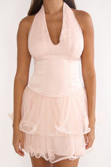 Ellery Halterneck Layered Hem Mini Dress Pink