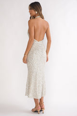 Sky Of Diamonds Backless Midi Dress Sequin Silver