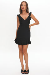 Ashe Crossover Back V Neck Mini Dress Black
