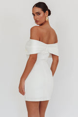 Sweet Caroline Off-Shoulder Bow Mini Dress White