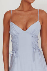 Kalaya Lace-Up Waist Midi Dress Light Blue