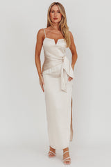 Celestine Waist Tie Satin Maxi Dress Light Champagne