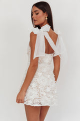 Suns Out Tied Shoulder Embellished Mini Dress White