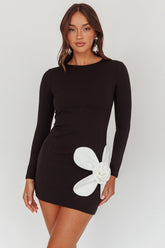 No Competition Oversized Flower Mini Dress Black