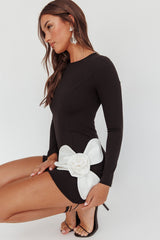 No Competition Oversized Flower Mini Dress Black