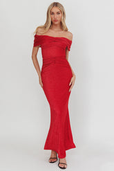 Silver Moon Off-Shoulder Maxi Dress Cherry