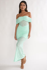 Silver Moon Off-Shoulder Maxi Dress Floral Mint