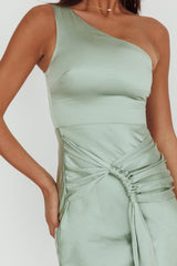 Luli One-Shoulder Waist Sash Maxi Dress Sage