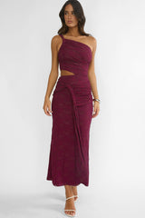 Luli One-Shoulder Cut-Out Maxi Dress Textured Plum