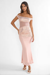 Bellora Off-Shoulder Sequin Trim Maxi Dress Nude