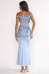 Bellora Off-Shoulder Sequin Trim Maxi Dress Blue