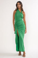 Stellarose Halter Ruched Maxi Dress Green
