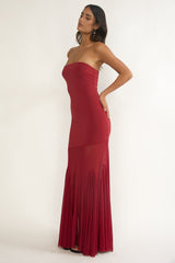 Velvet Rope Strapless Mesh Maxi Dress Wine