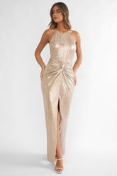 Delphinah Twist Waist Maxi Dress Champagne