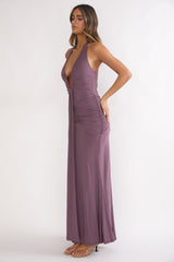 Brienna Halter Ruched Maxi Dress Mauve
