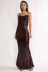 She's The Star Open Tied Back Maxi Dress Sequin Wine