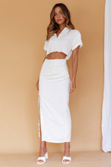 Cool It Cut-Out Waist Button Midi Dress Bone