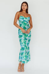 Teava Laced Waist Midi Dress Floral Green