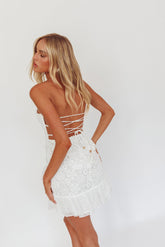 Monte Carlo Strapless Ruffle Dress Lace White