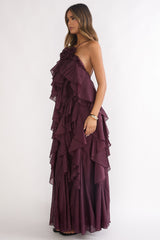 Secret Rendezvous Layered Ruffle Maxi Dress Maroon