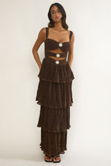 Ceylon Cut-Out Bodice Layered Maxi Dress Bronze