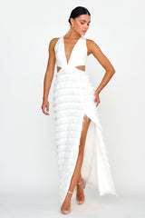 Bold Move Fringe Trim Maxi Dress Ivory