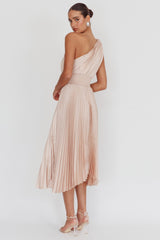 Calissa One Shoulder Pleated Midi Dress Champagne
