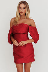 Magnolia Off-Shoulder Mini Dress Wine