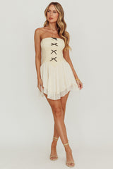 Cherry Lips Strapless Chiffon Mini Dress Cream