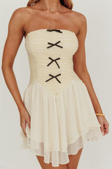 Cherry Lips Strapless Chiffon Mini Dress Cream