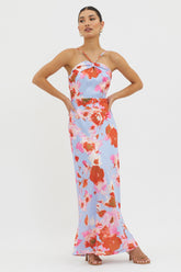 Carter Foldover Neckline Maxi Dress Blue Pink