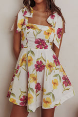 Jeanie Tied Shoulder Mini Dress Flower Purple