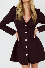 Miracle Button Front Pintuck Mini Dress Black