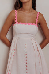 Asami Floral Print Ric Rac Trim Midi Dress Blush