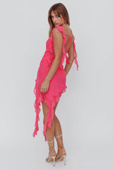 After Party Sleeveless Ruffle Trim Mini Dress Hot Pink