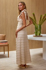 Elexia Tied Shoulder Midi Dress Textured Cream